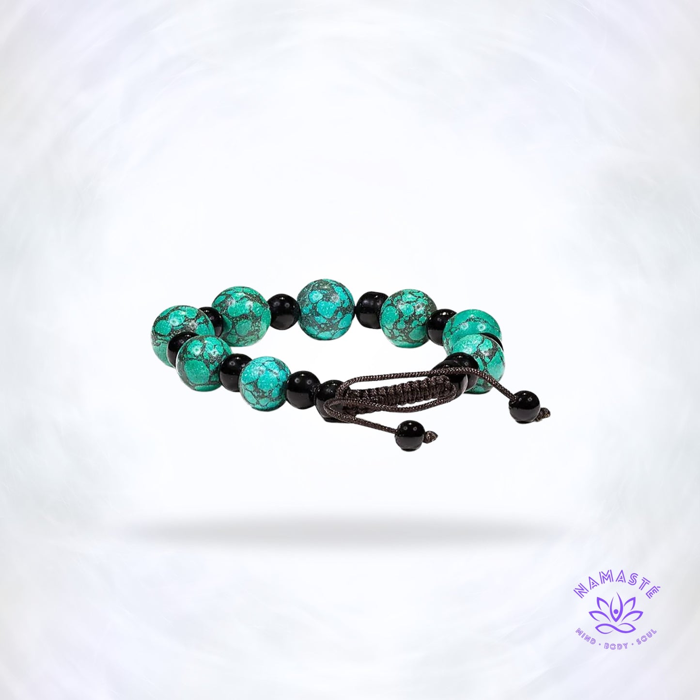 Turkoois en zwarte agaat armband – edelstenen die bescherming, rust en balans ondersteunen.