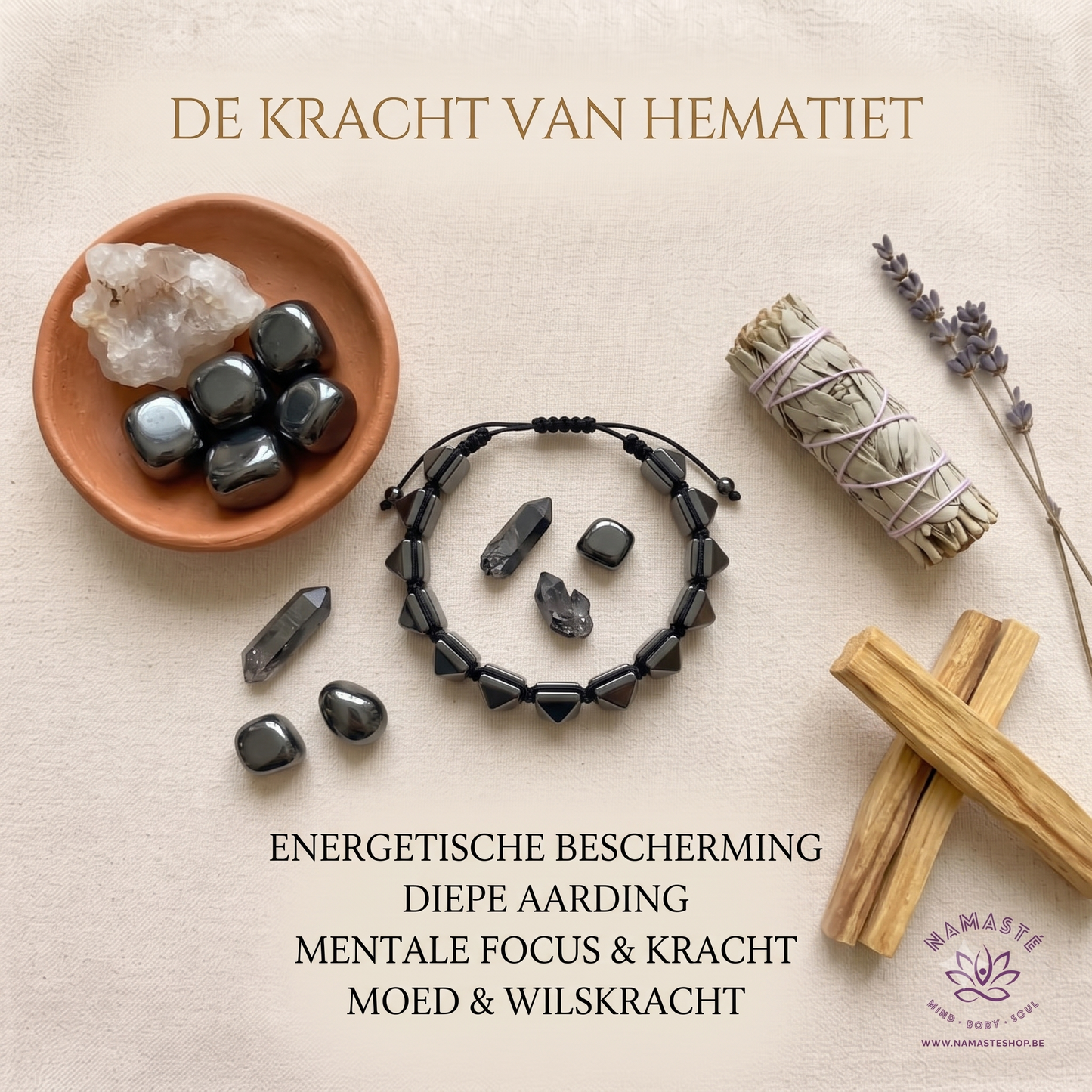 informatieve afbeelding over hematiet met een hematiet trekarmband