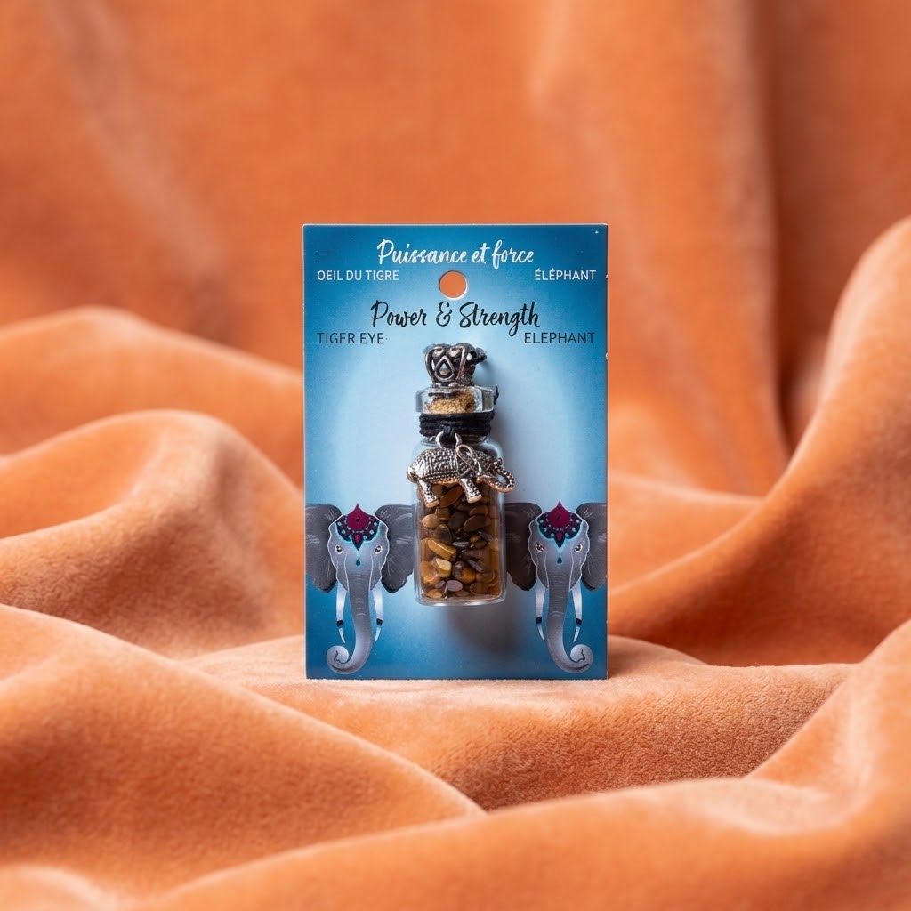 geschenkflesje met tijgeroog op een velvet oranje doek