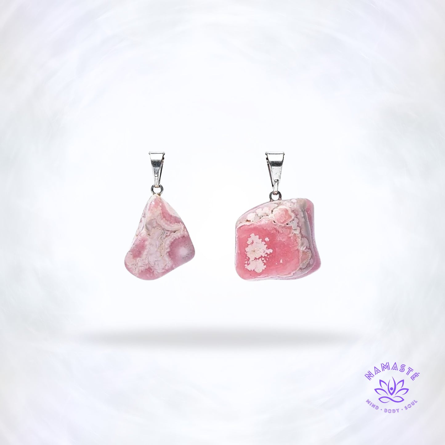 Rhodochrosiet edelsteenhanger – roze steen die zelfliefde, persoonlijke groei en zelfvertrouwen versterkt.