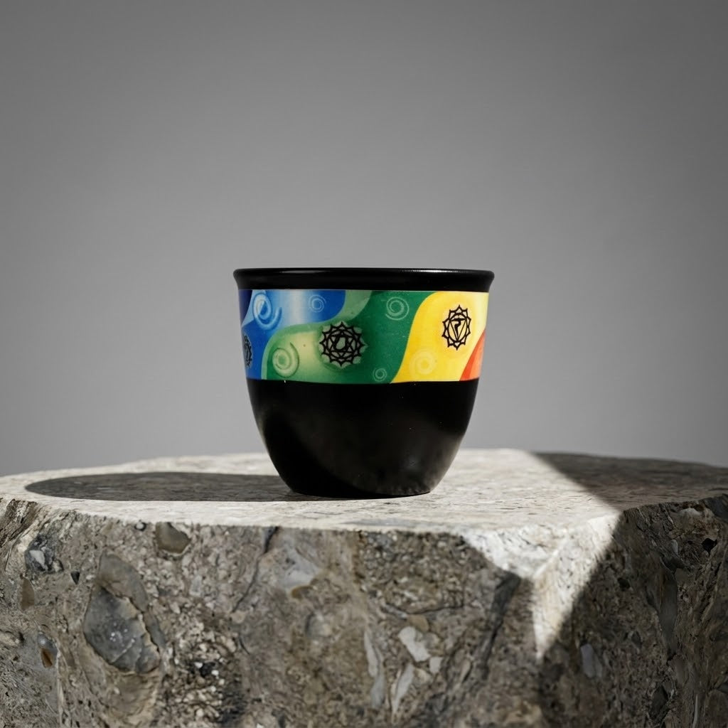kleurrijke smudge cup op een stenen blok