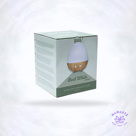 Aroma diffuser Oval White Naturel USB – stijlvolle, ultrasone diffuser met LED-licht die essentiële oliën vernevelt voor rust en aromatherapie.