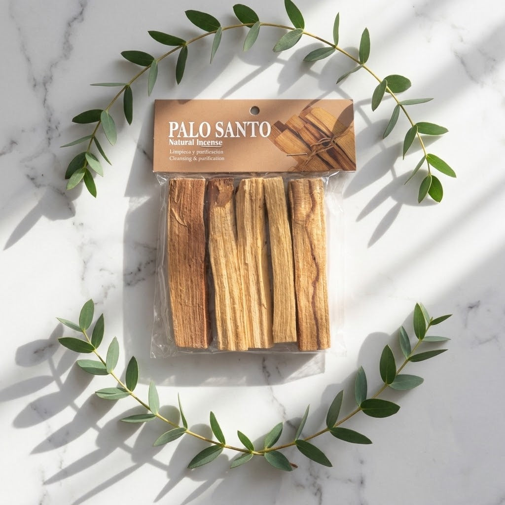 zakje palo santo stokjes op een marmeren ondergrond