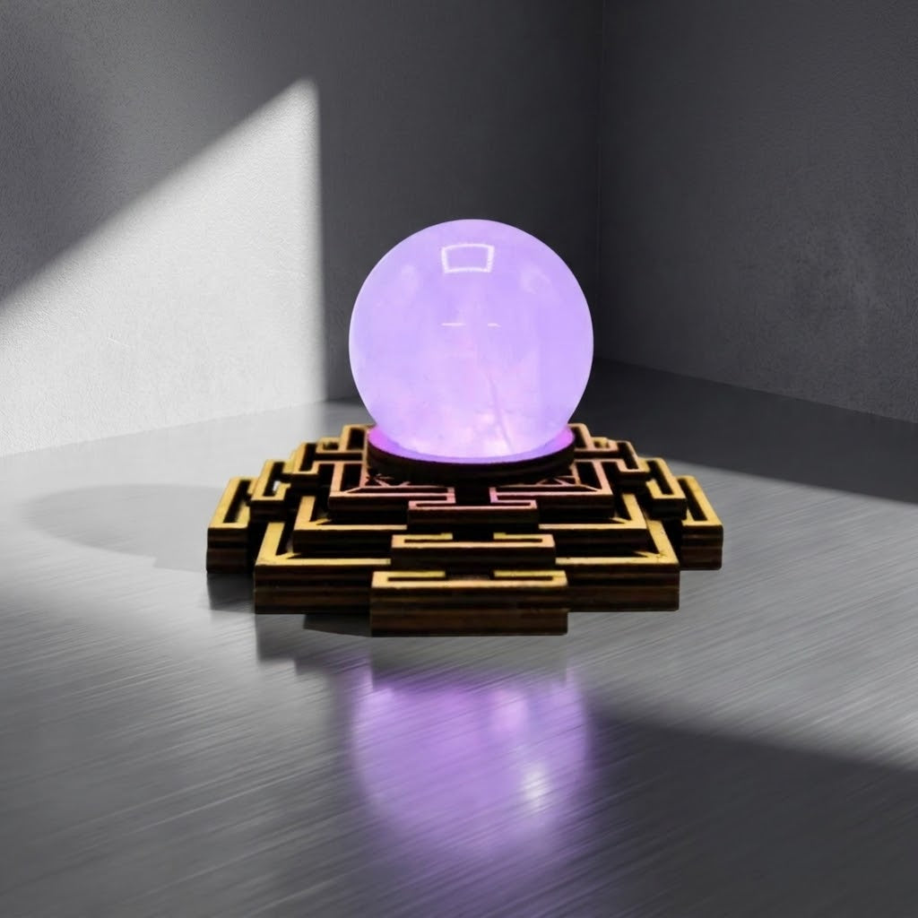 seleniet bol op een mandala basis met ledlicht