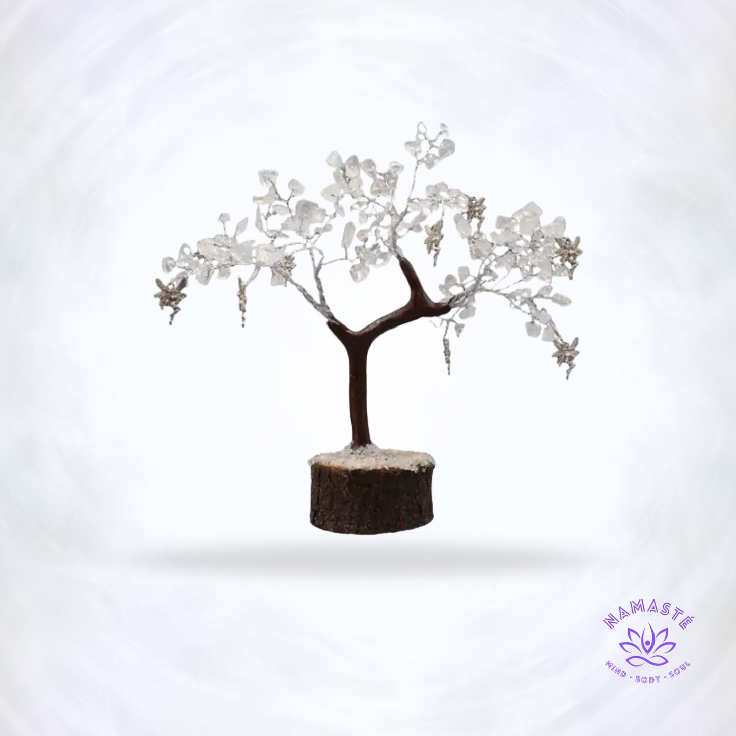 Edelsteenboom van Bergkristal met elfjes-bedel – klein formaat voor spirituele balans en helderheid.