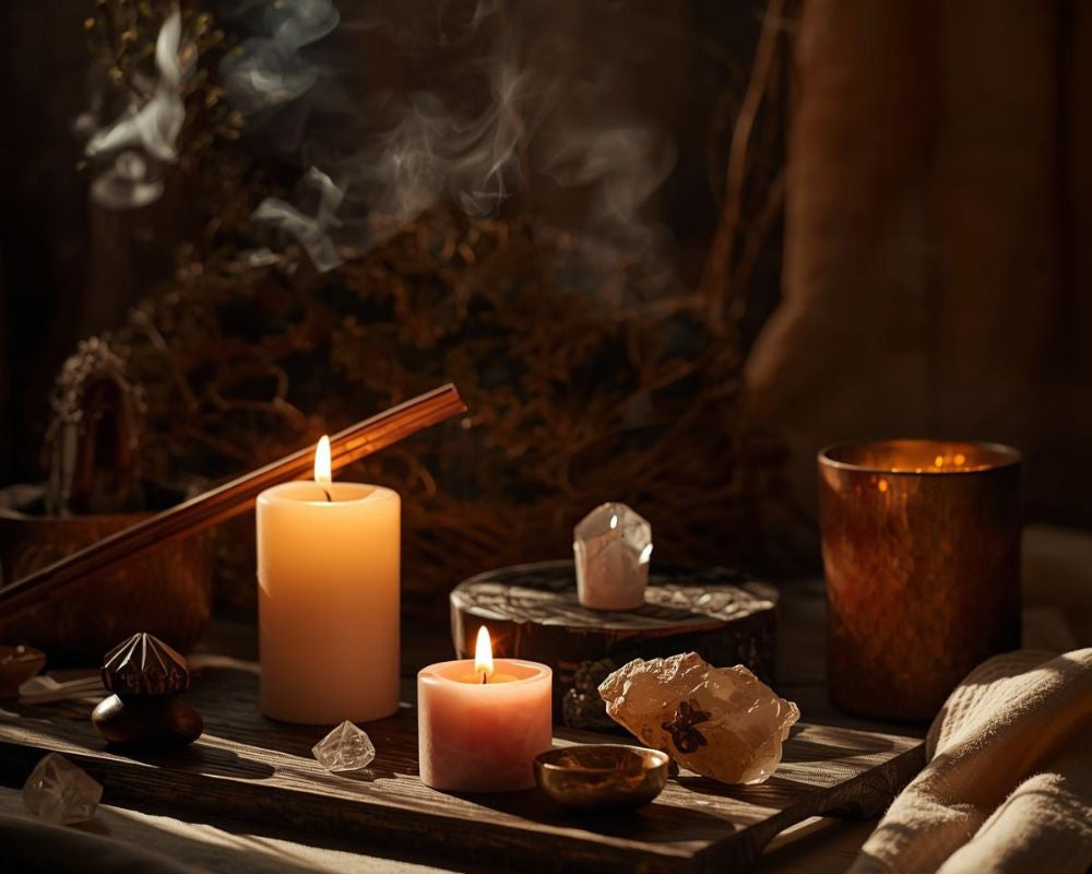 Laatste stuks collectie Namasté – kaarslicht, wierook en kristallen in een warme, magische sfeer