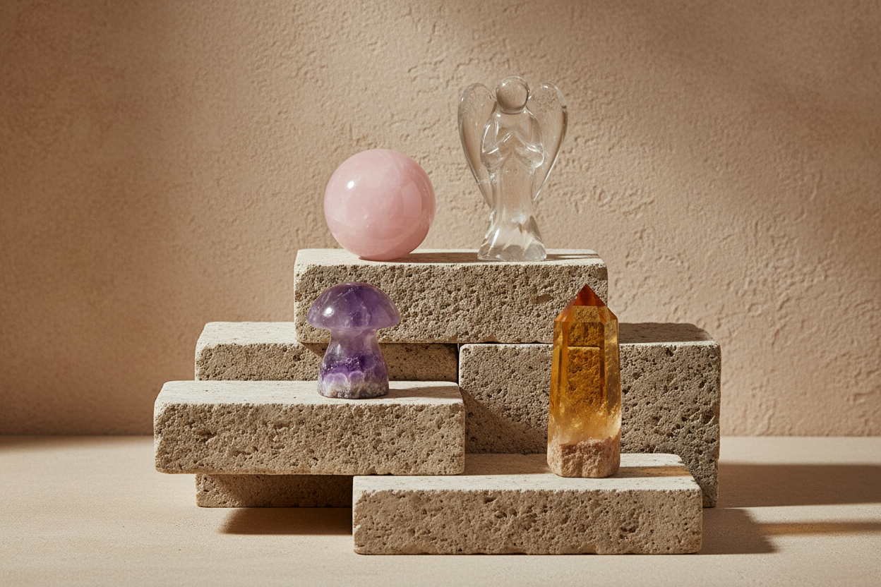 collectie van kristallen in vormen