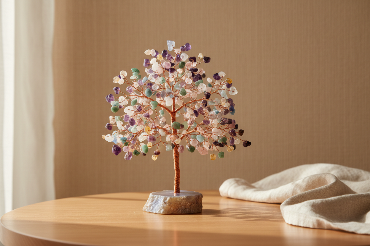 edelsteenboom met verschillende kristallen gemaakt