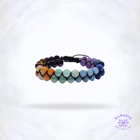 Dubbele rij chakra armband – edelstenen voor alle zeven chakra’s die balans, harmonie en energie ondersteunen.