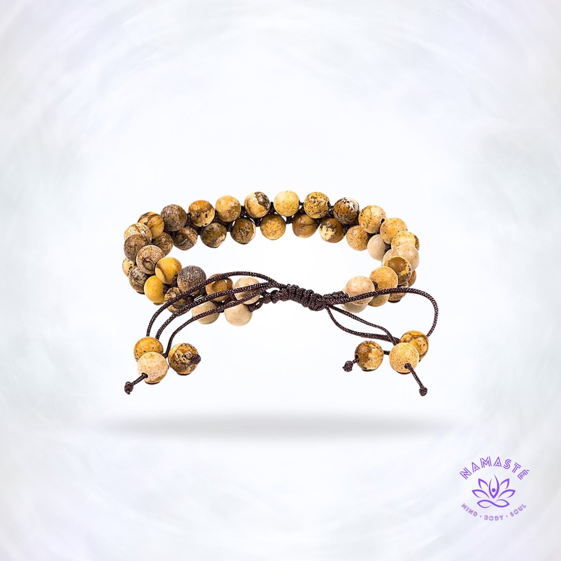 Armband met dubbele rij landschapsjaspis – aardende edelsteen die kracht, volharding en bescherming biedt, verstelbaar voor elke pols.