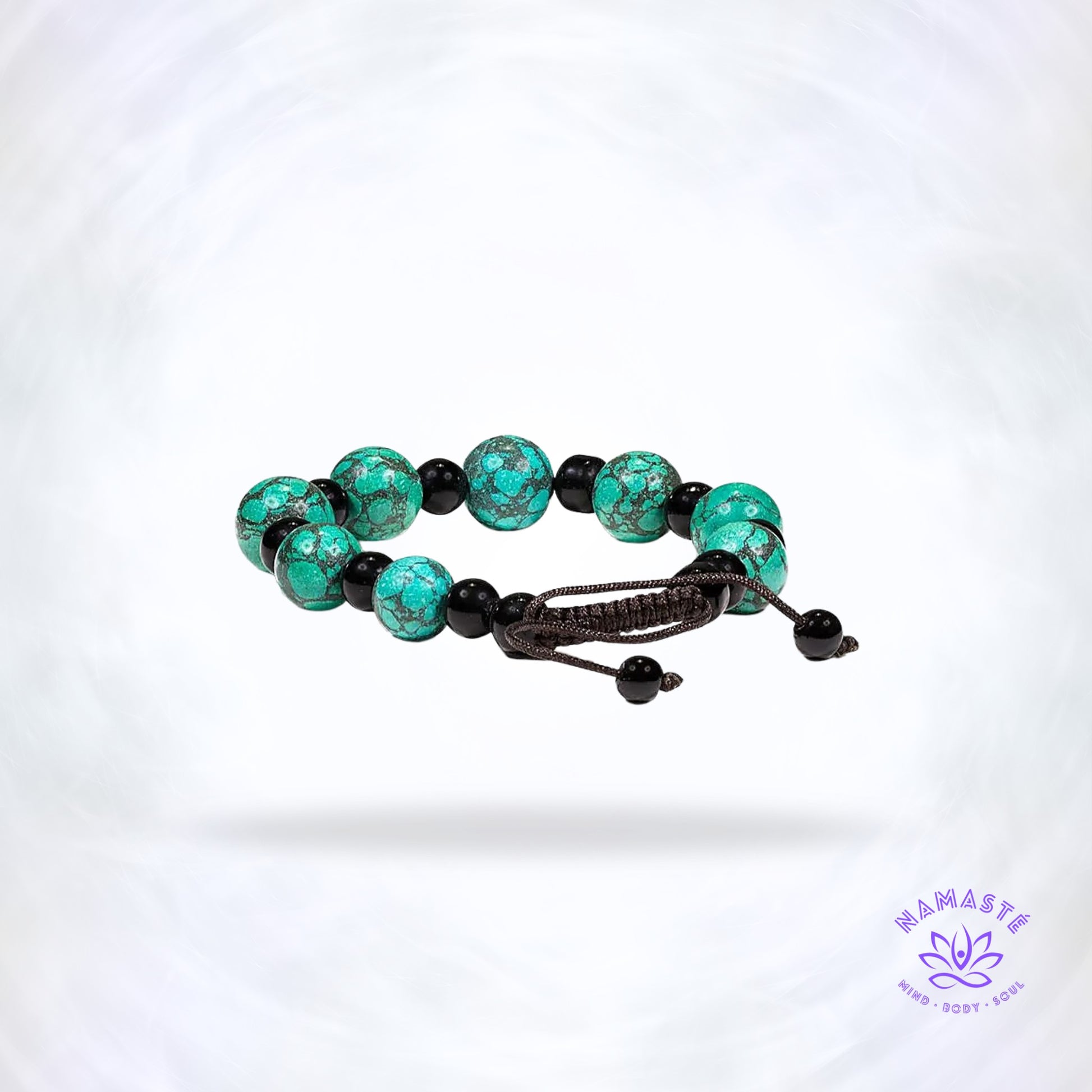 Turkoois en zwarte agaat armband – edelstenen die bescherming, rust en balans ondersteunen.