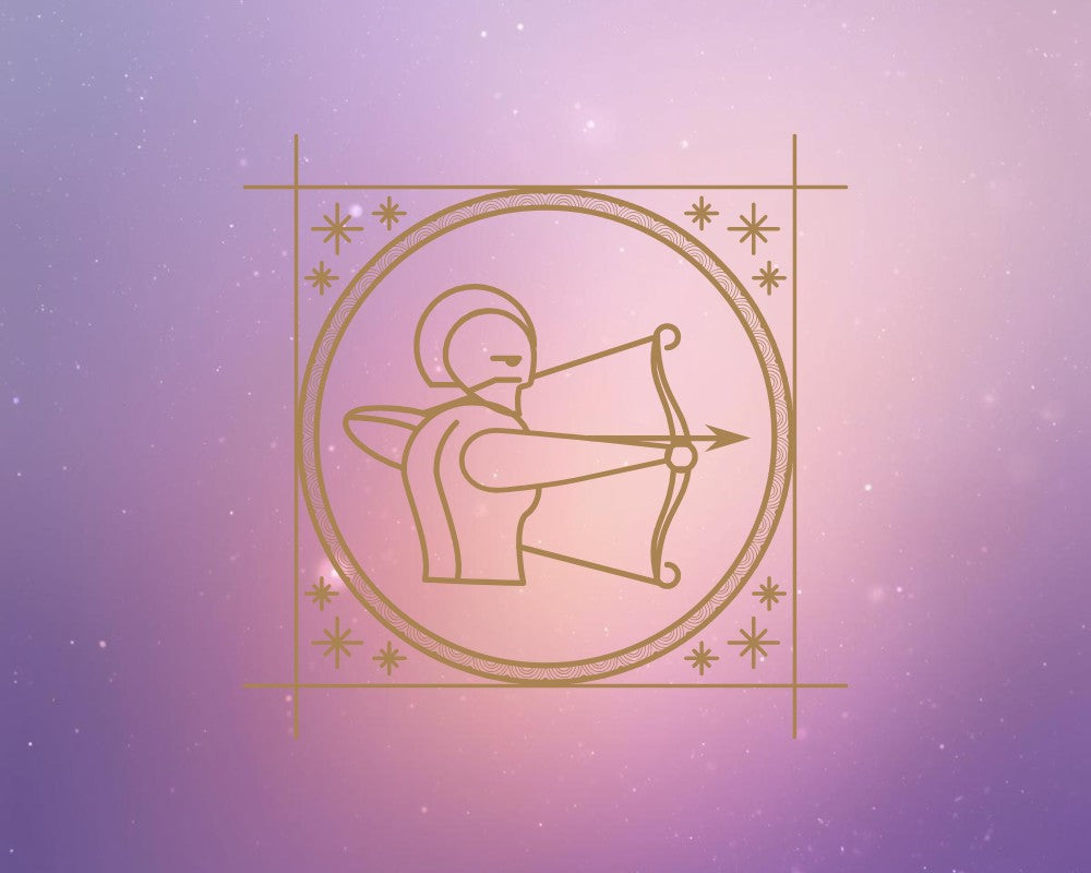 Zachte paars-rose achtergrond met het symbool voor Boogschutter