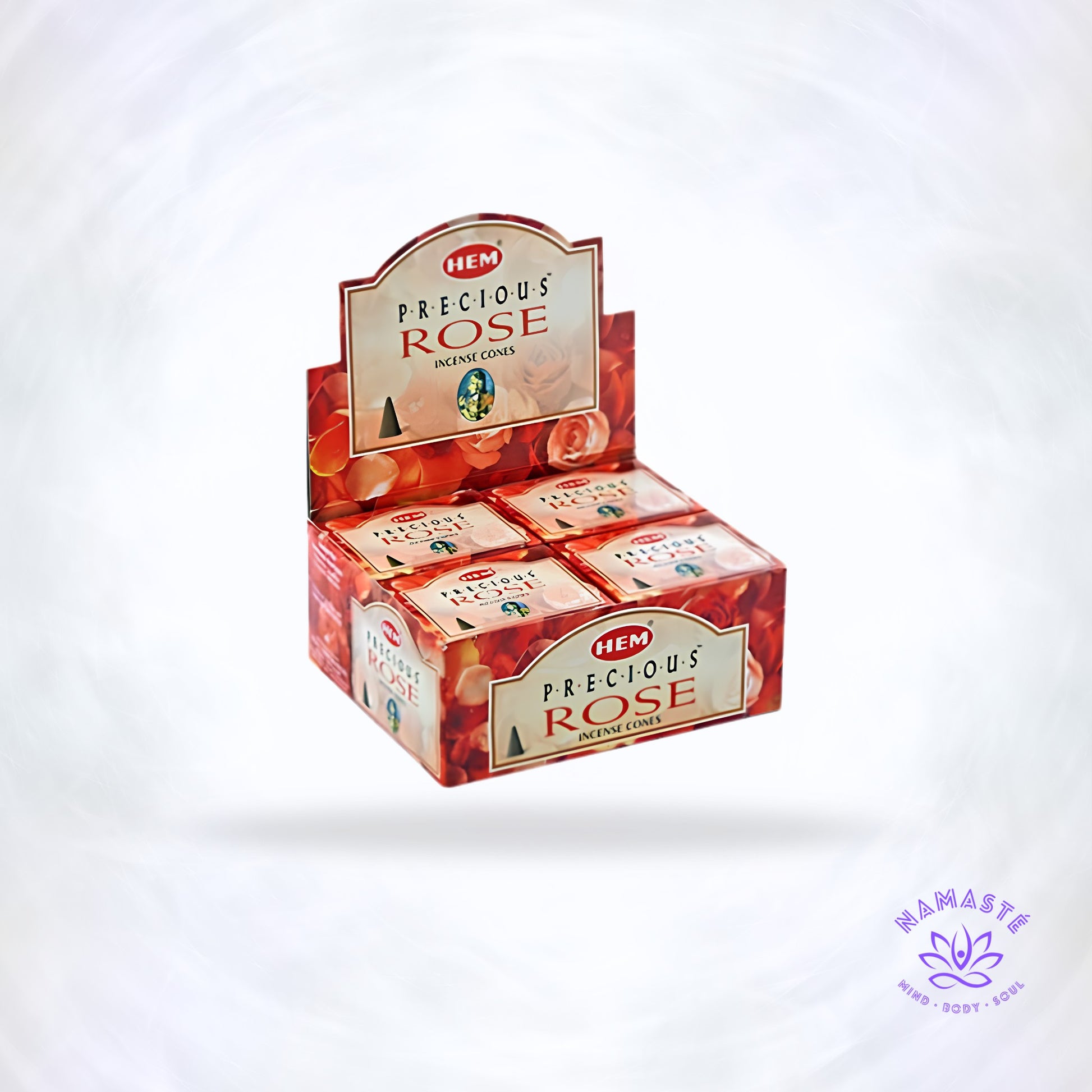 Box met doosjes wierookkegels van Hem, geur Roos