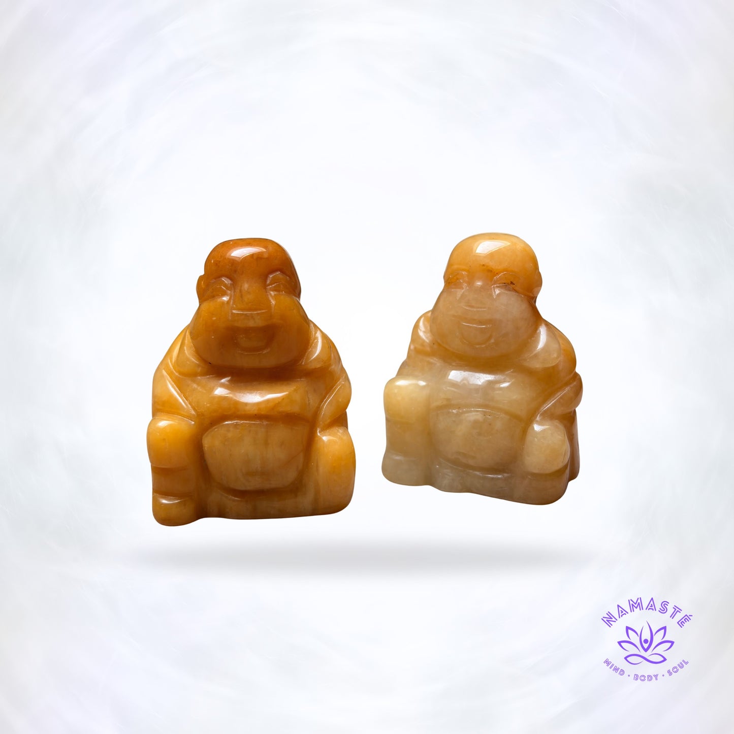 Buddha Gele Jade op achtergrond met logo