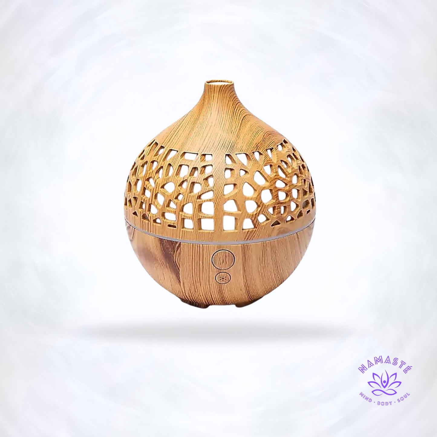 Aroma diffuser Deco Round Naturel USB – ronde, natuurlijke diffuser met LED-licht die etherische oliën vernevelt voor rust en aromatherapie.