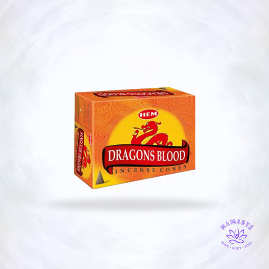 Dragon Blood wierookkegels van HEM – zoet-harsachtige geur met sandelhout en ceder, die beschermt, zuivert en de energie verhoogt.