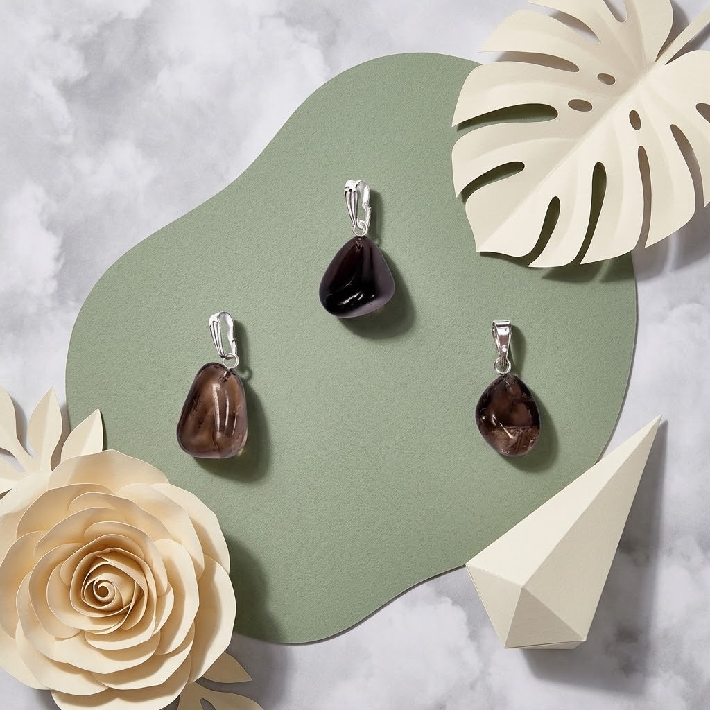 rookkwarts hangers op groene ondergrond met beige bloemknutsels