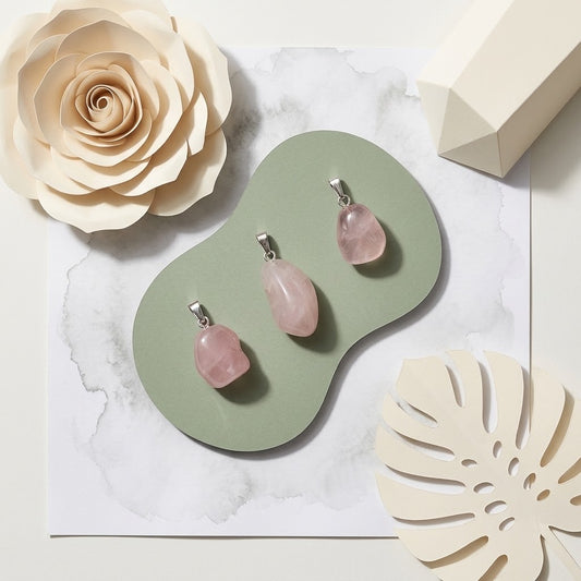 rozenkwarts hangers op groene ondergrond met beige bloemknutsels