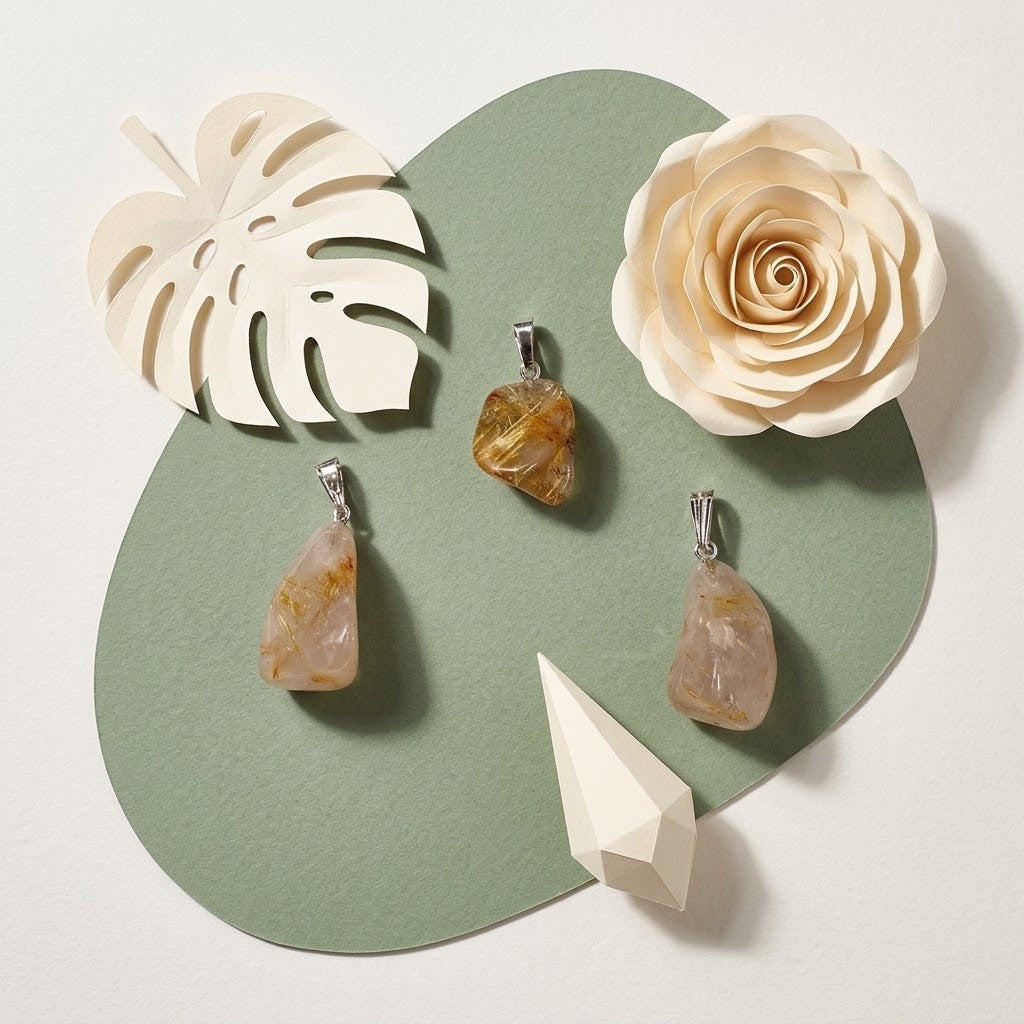 rutielkwarts hangers op groene ondergrond met beige bloemknutsels