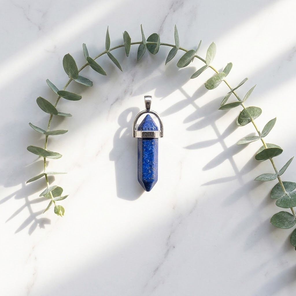 staaf lapis lazuli hanger op een marmeren ondergro