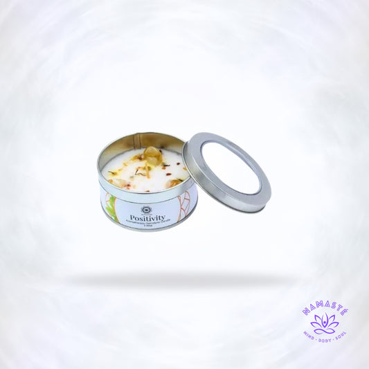 Edelsteenkaars Positiviteit – geur van groene thee met citrien edelsteen voor vreugde, helderheid en een opgewekte sfeer.