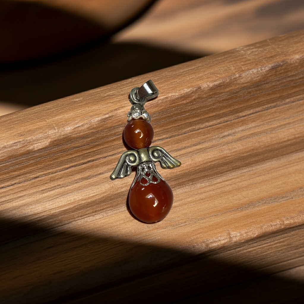 rode agaat engelenhanger op hout