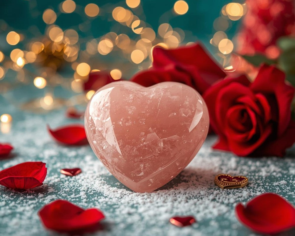 Valentijn sfeerbeeld met rode rozen en rozenblaadjes