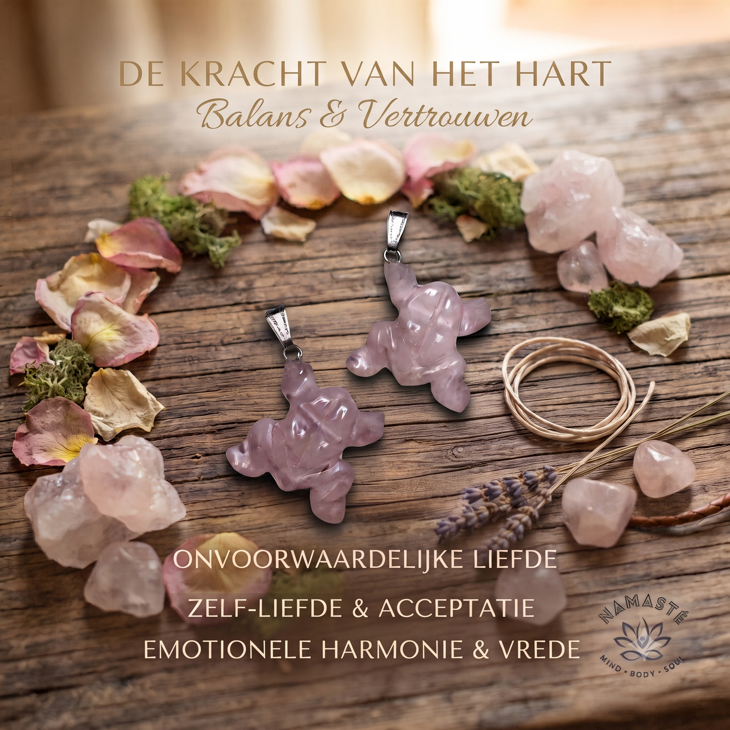 Rozenkwarts Kikker Hanger (ca. 31mm) – Transformatie & Liefde