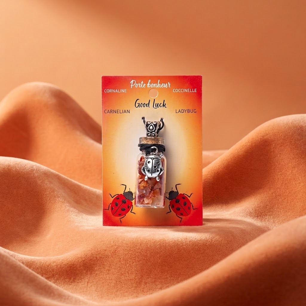 geschenkflesje met carneool op een velvet oranje doek