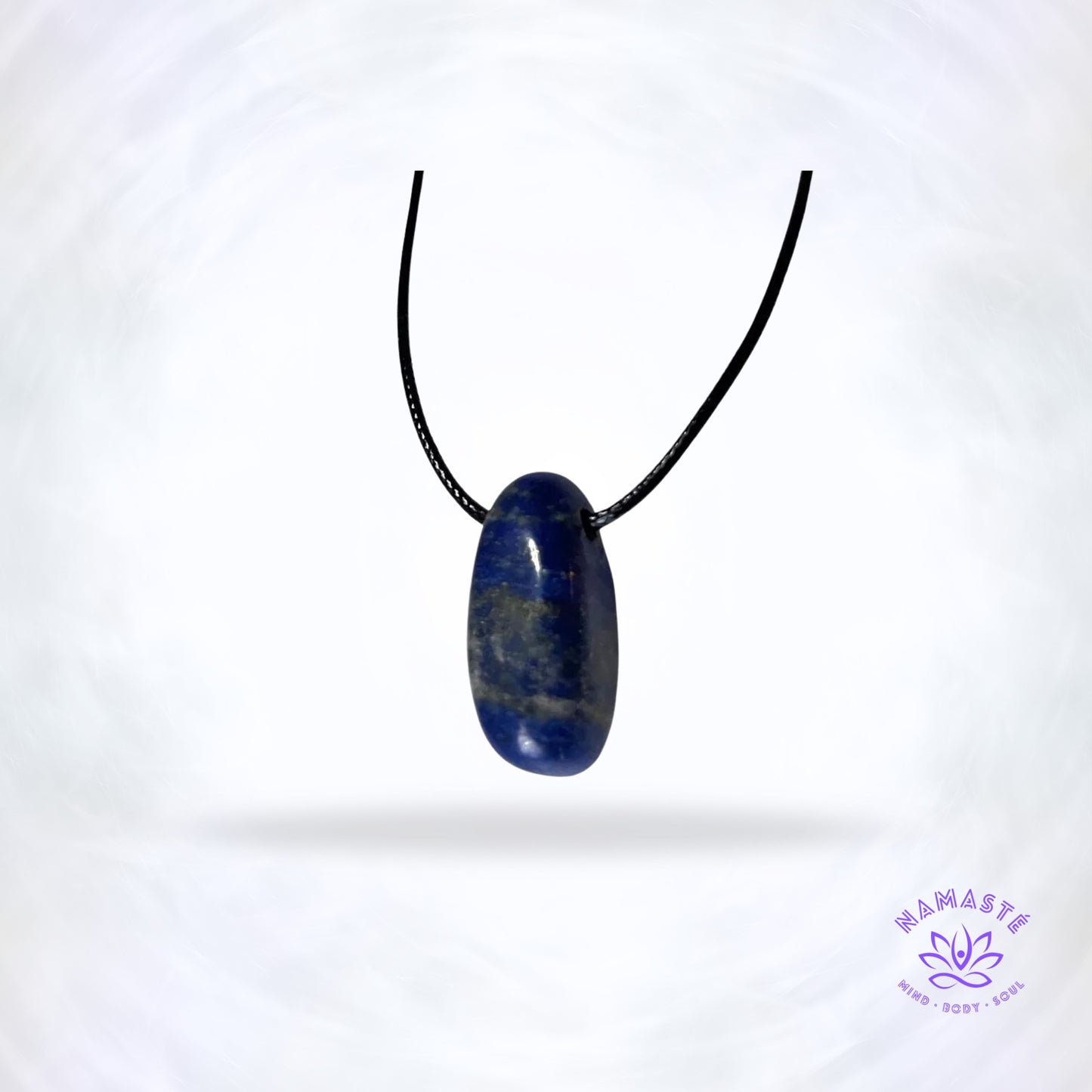 Gepolijste edelsteenhanger aan zwart koord - lapis lazuli