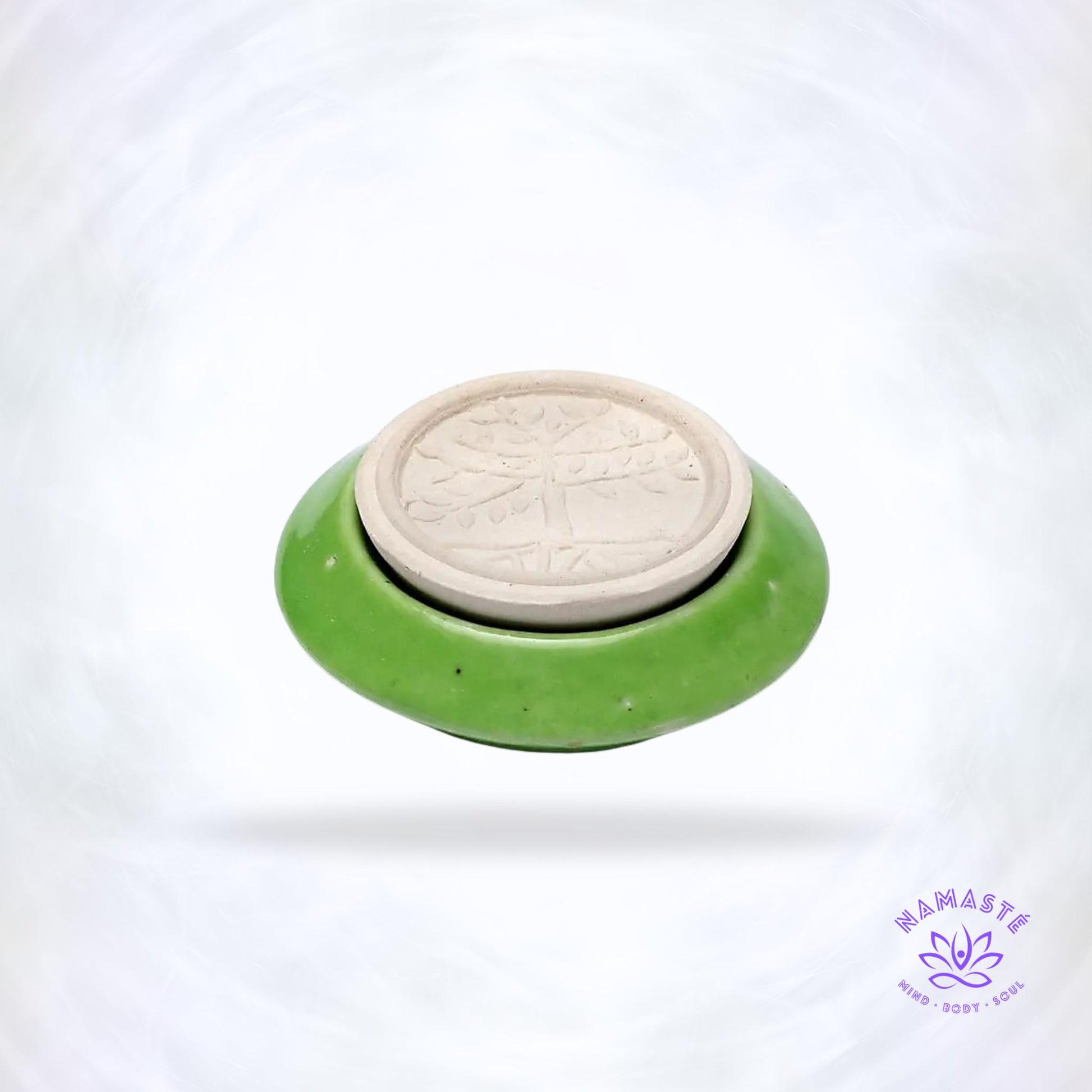 Groene keramische geursteen met Levensboom symbool.