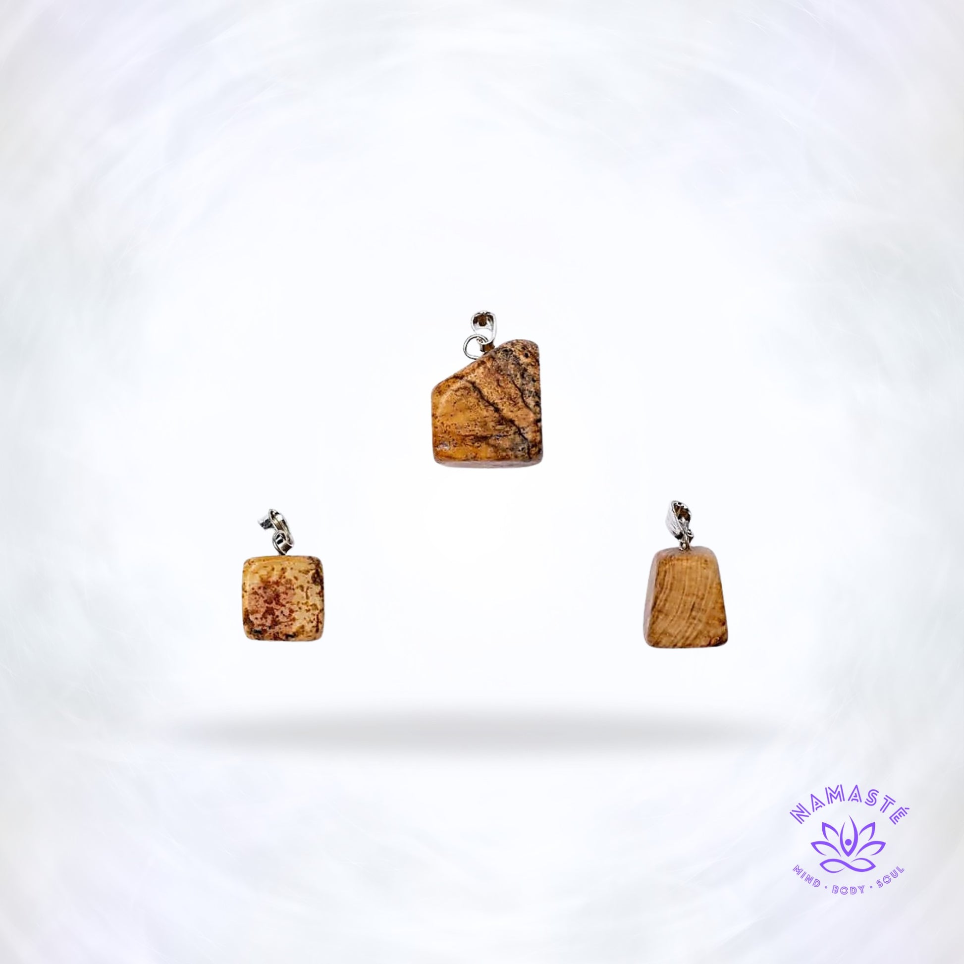 Picture Jaspis edelsteenhanger – beige-bruin kristal dat inzicht, heling en reflectie ondersteunt, met unieke natuurlijke patronen.