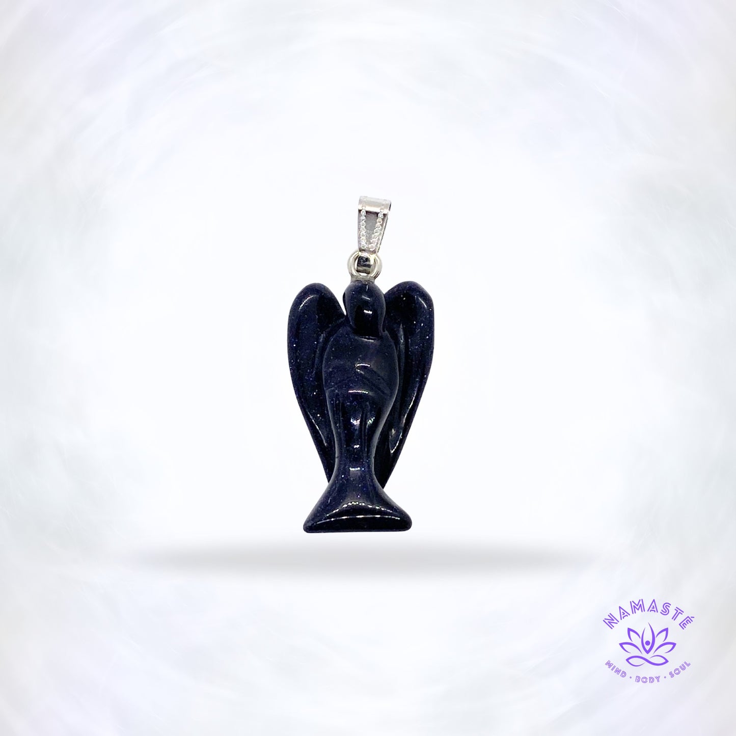 engelhanger in blauwe goudsteen vooraanzicht