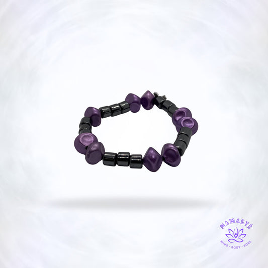 hematiet armband met paarse trendy parels