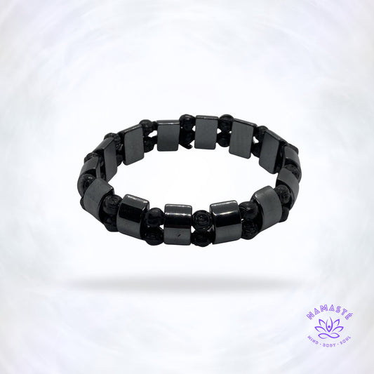 hematiet armband met zwarte roosjes