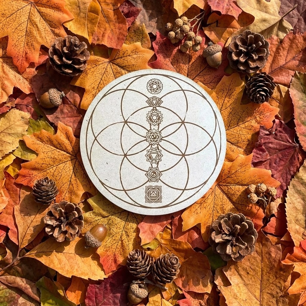 chakra grid board op een herfstige ondergrond