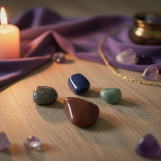 Intuïtieve kristallen set met vier trommelstenen – mix van edelstenen voor intuïtie en energie