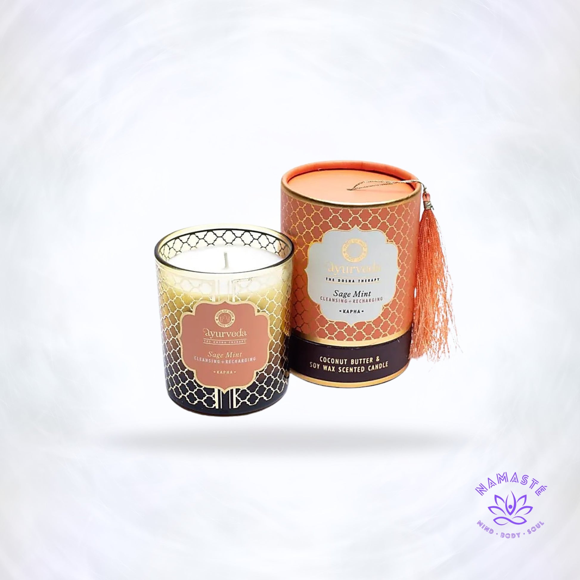 Kapha Ayurvedische geurkaars met salie en munt – handgegoten kaars van soja- en kokoswas die energie, zuivering en innerlijke balans bevordert.