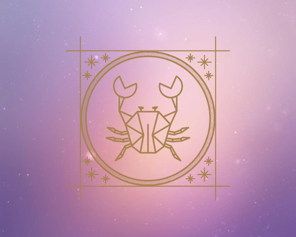 Zachte paars-rose achtergrond met het symbool voor Kreeft