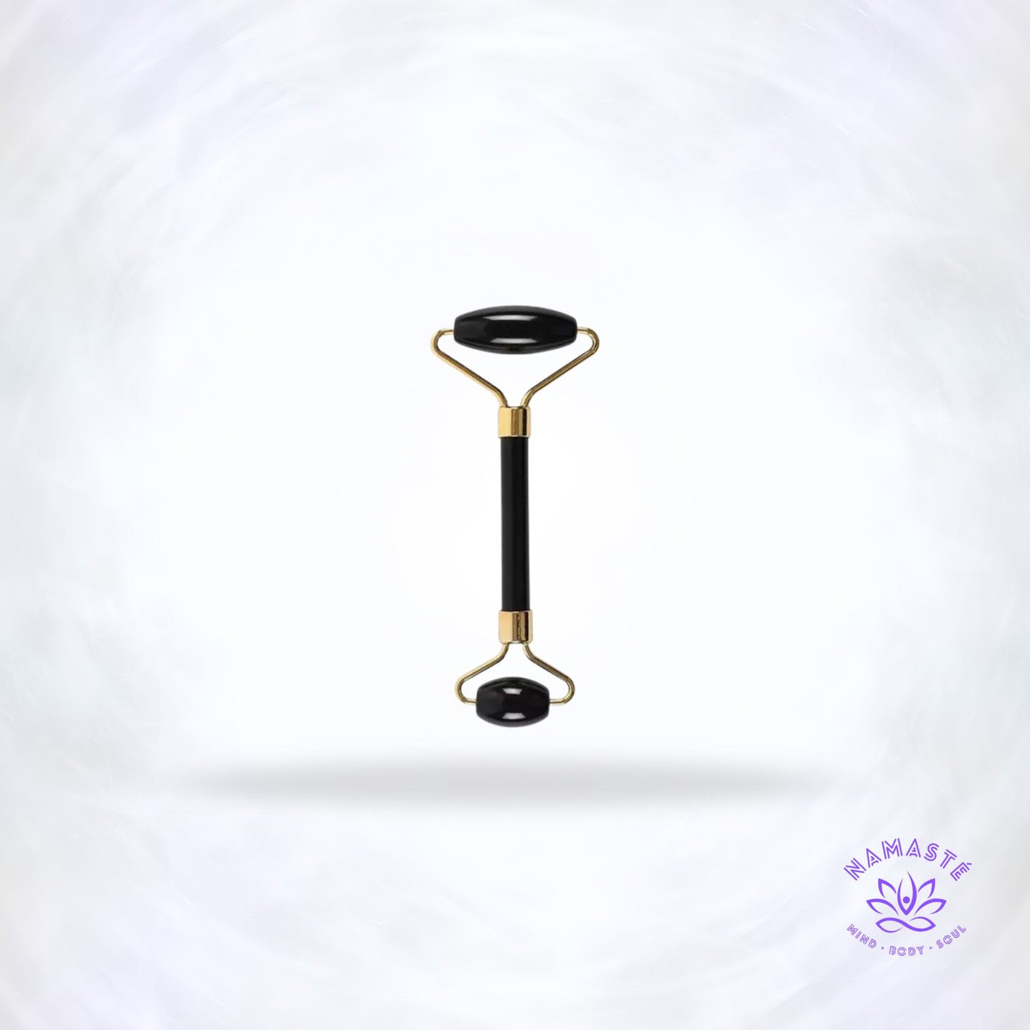 Zwarte obsidiaan dubbelzijdige gezichtsroller – natuurlijke steen voor gezichtsmassage en huidverzorging.