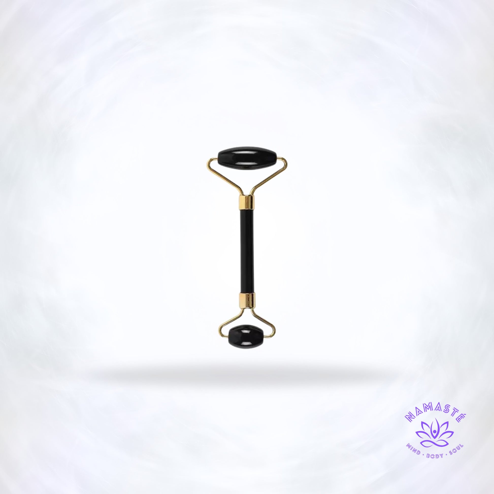 Zwarte obsidiaan dubbelzijdige gezichtsroller – natuurlijke steen voor gezichtsmassage en huidverzorging.