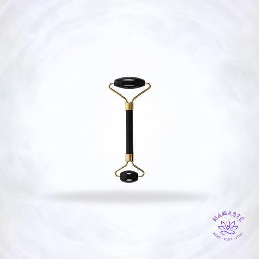 Zwarte obsidiaan dubbelzijdige gezichtsroller – natuurlijke steen voor gezichtsmassage en huidverzorging.