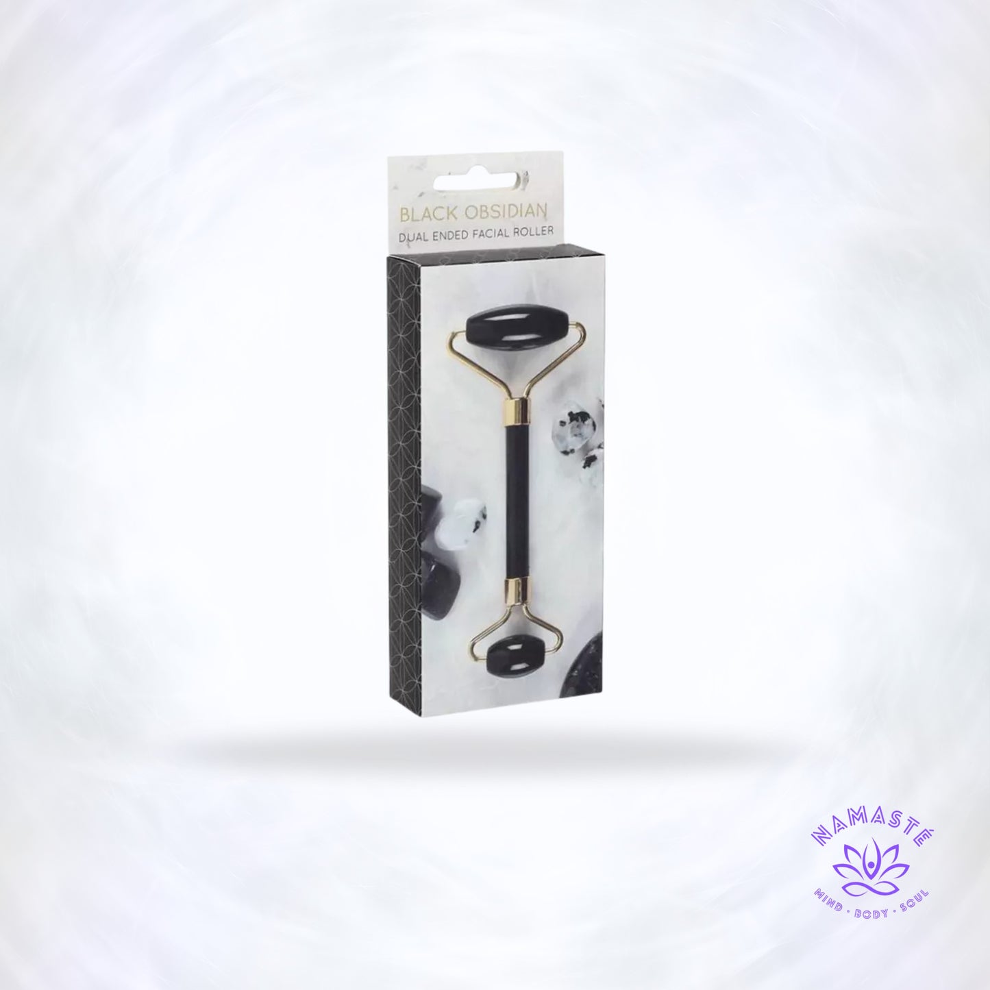 Zwarte obsidiaan dubbelzijdige gezichtsroller – natuurlijke steen voor gezichtsmassage en huidverzorging.