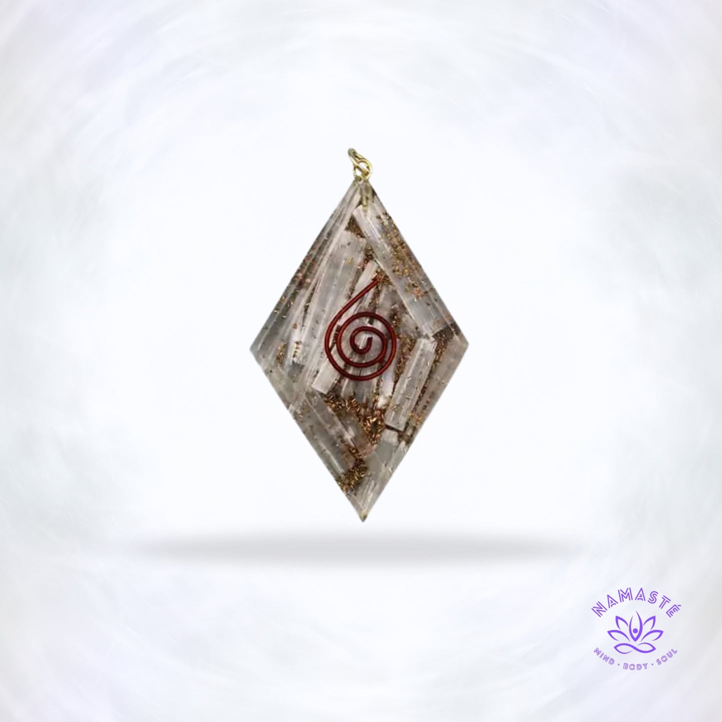 Orgonite hanger in ruit met seleniet – energetische beschermhangervorm