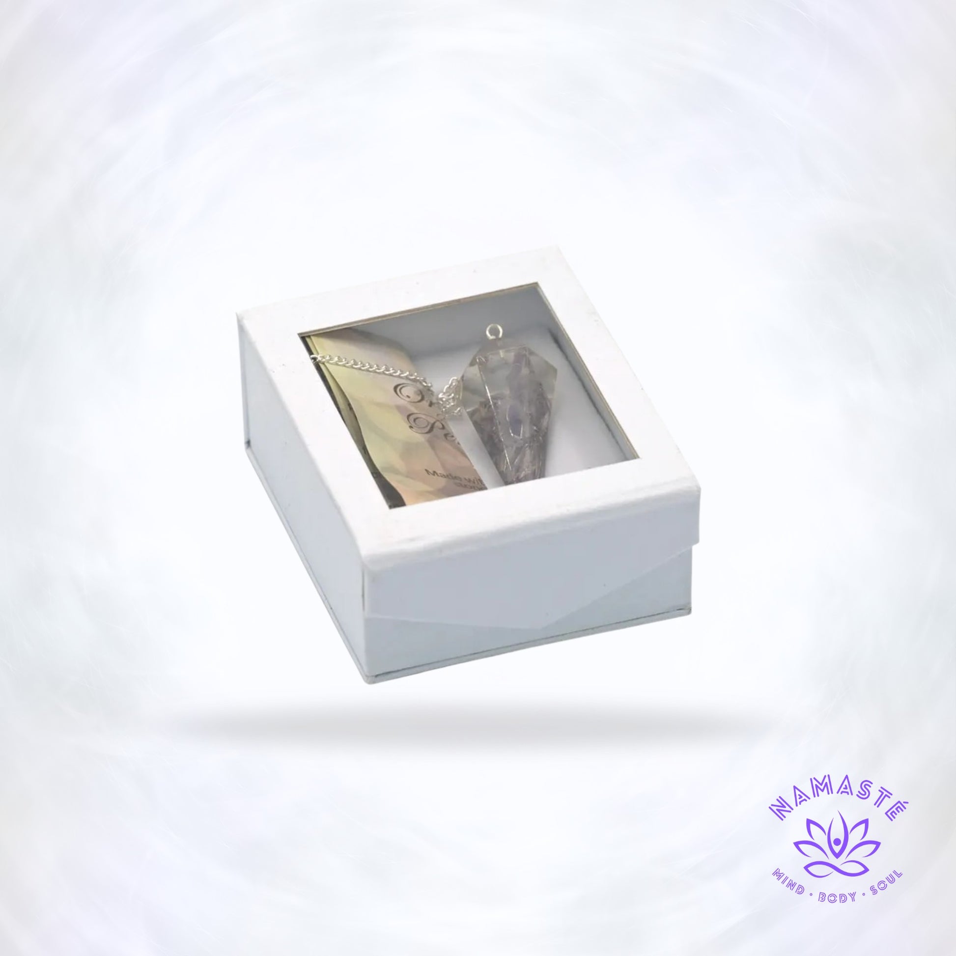 Facetgeslepen orgonite pendel met amethist van AA-kwaliteit in doos