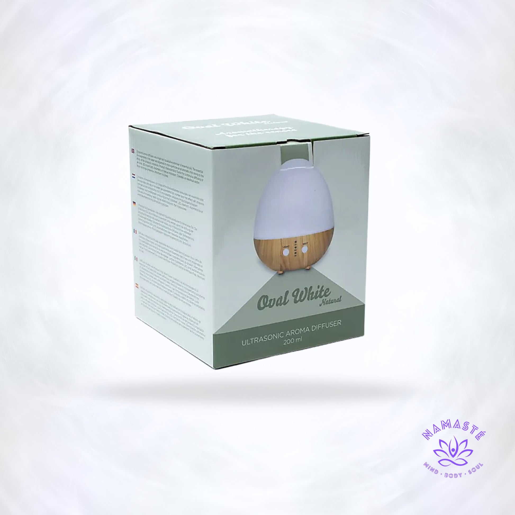 Aroma diffuser Oval White Naturel USB – stijlvolle, ultrasone diffuser met LED-licht die essentiële oliën vernevelt voor rust en aromatherapie.