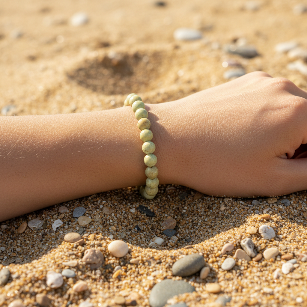 arm met de armband in het zand