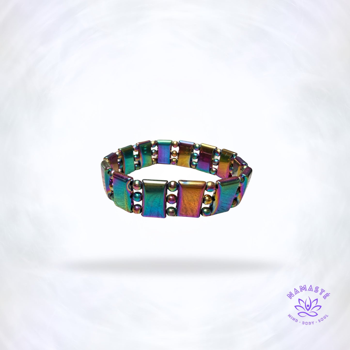 Regenboog hematiet armband met logo achtergrond
