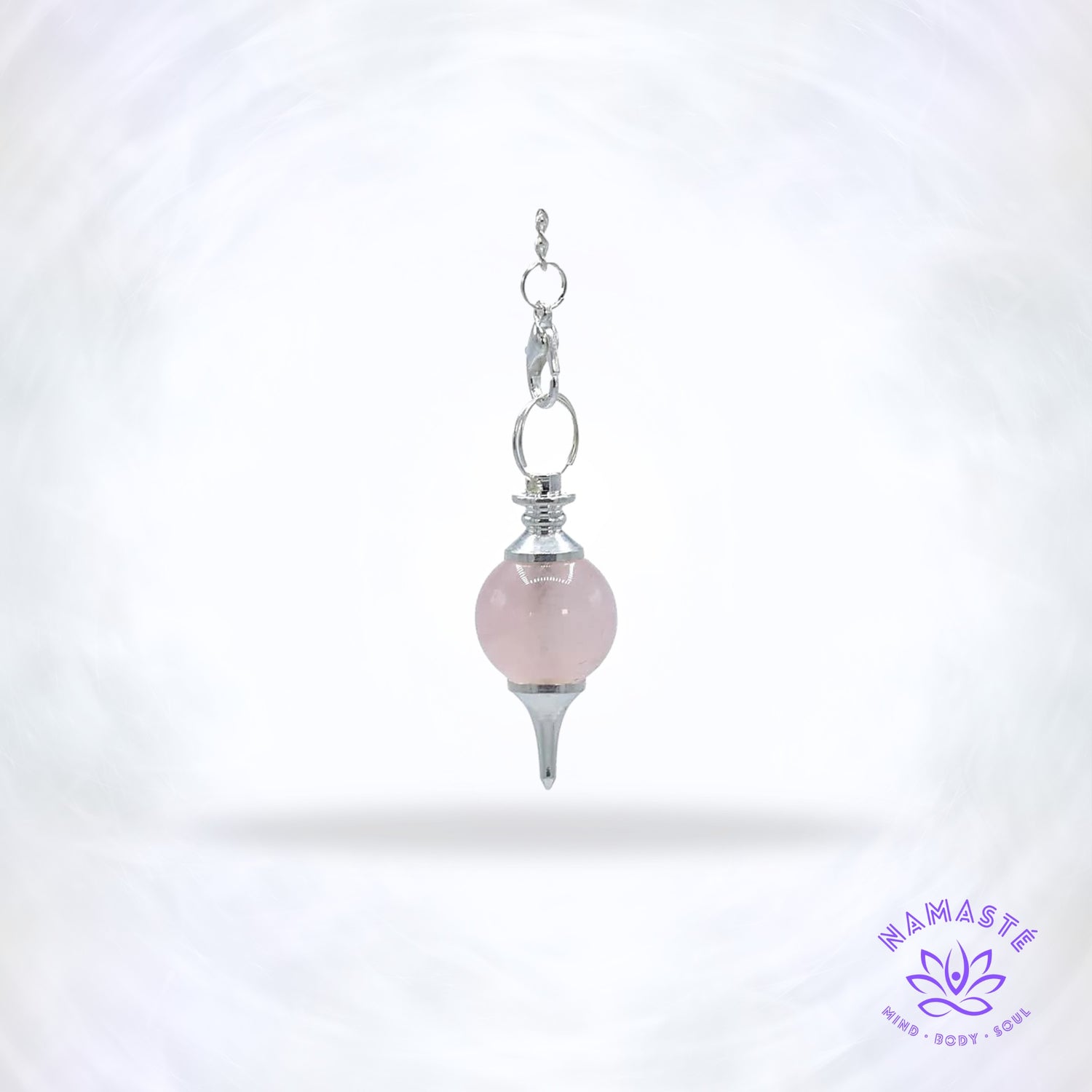 Gepolijste rozenkwarts pendel met metalen punt en messing ketting, AA-kwaliteit