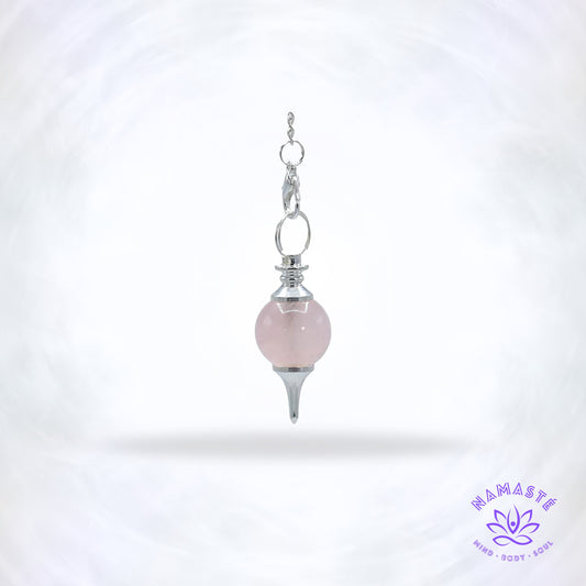 Gepolijste rozenkwarts pendel met metalen punt en messing ketting, AA-kwaliteit